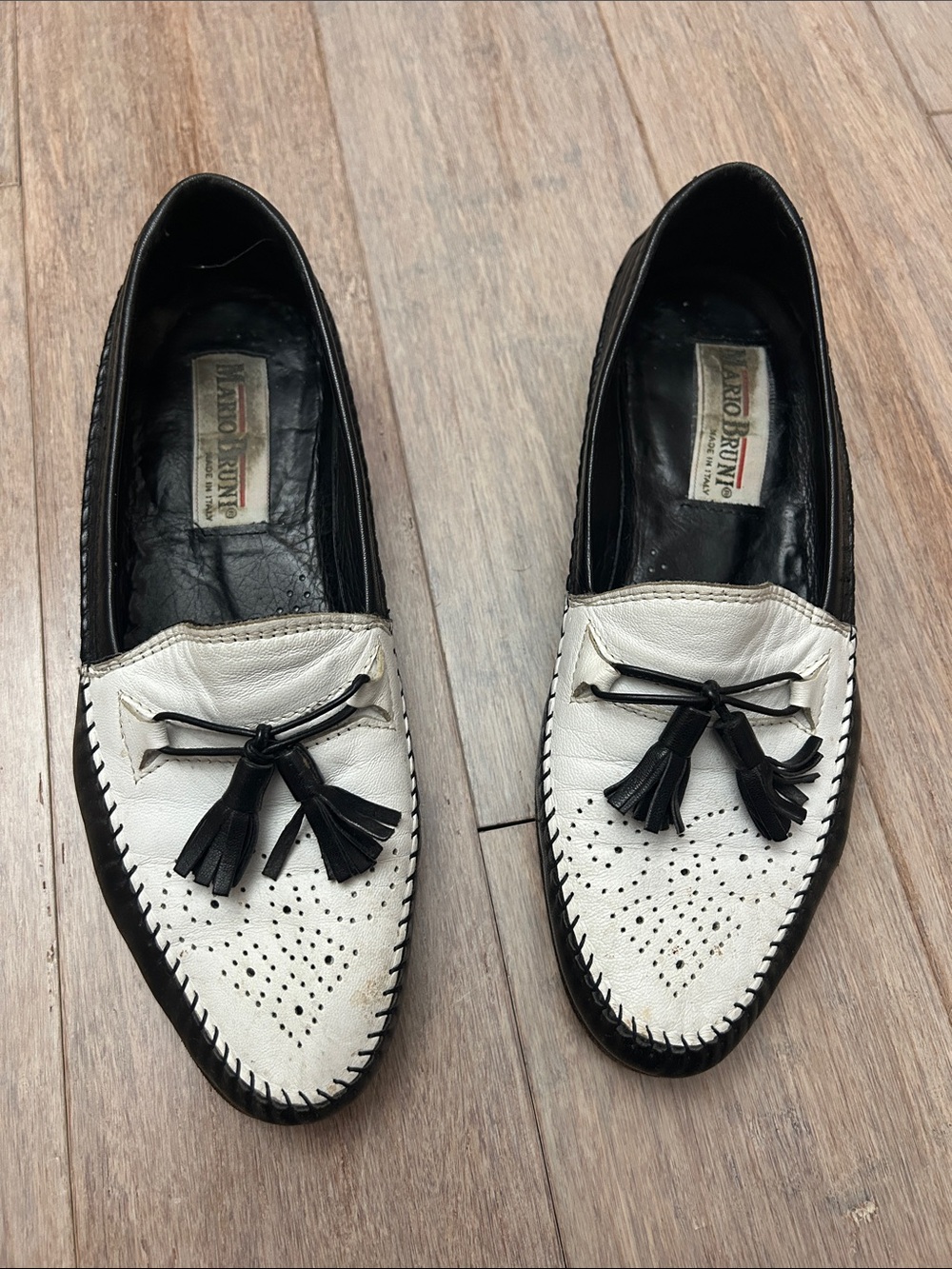 Mario Bruni Men’s White and Black Tassel Loafers